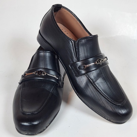 1st Step Other - 1ST STEP Playboy‎ Handmade Oxford Slip-On Loafer Shoes Boys 10 Black Silver Logo
